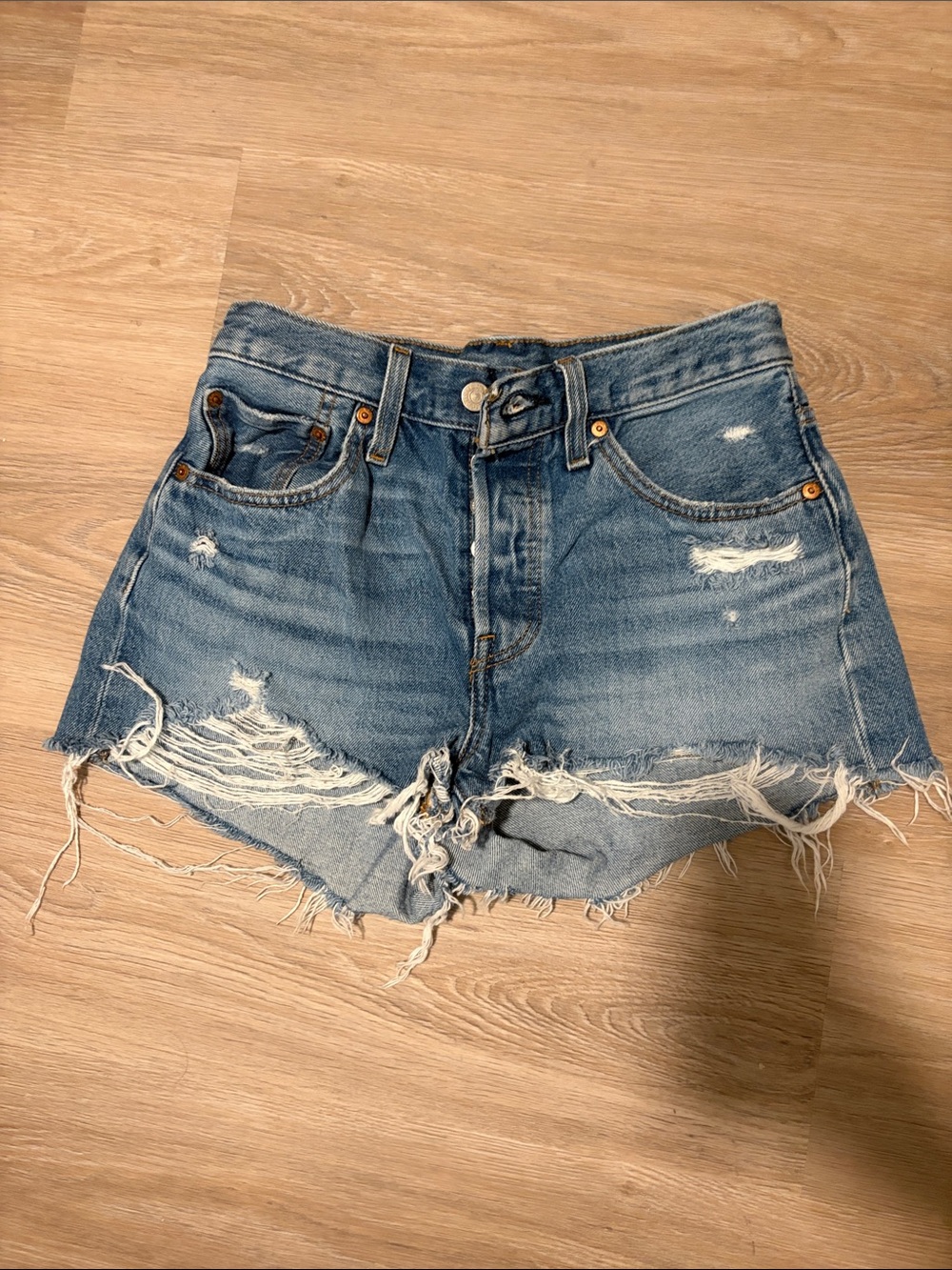 Levi's Light Blue Distressed Denim Cutoff Shorts